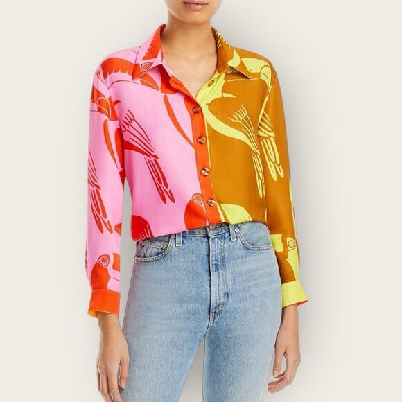 NWT | FARM Rio | Mixed Rainbow Toucan Button-Up Shirt | Multicolor | Size M - Picture 1 of 14